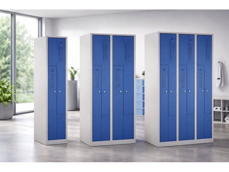 Z-garderobekast in staal – ruimtebesparende kleedkast met Z-indeling