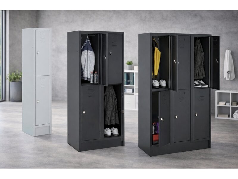 Basic stalen garderobekast met 2, 4 of 6 deuren en valgrendelslot voor hangslot