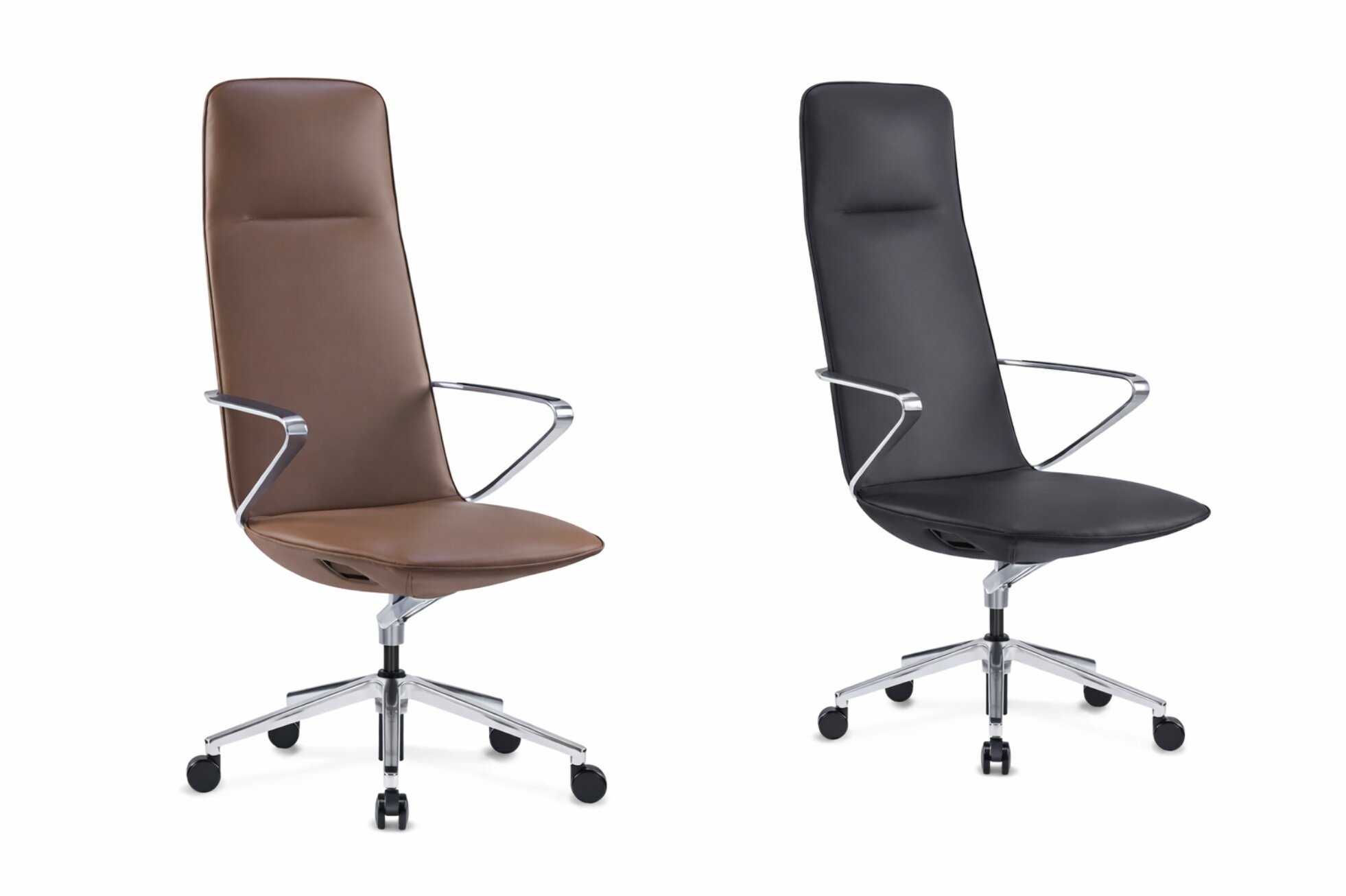 BNO Amola directiestoel in leder met aluminium onderstel en synchronisch mechanisme