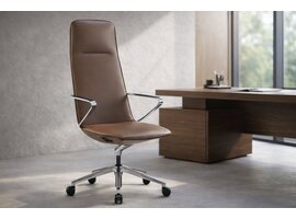 Amola directiestoel in leder met aluminium onderstel en synchronisch mechanisme