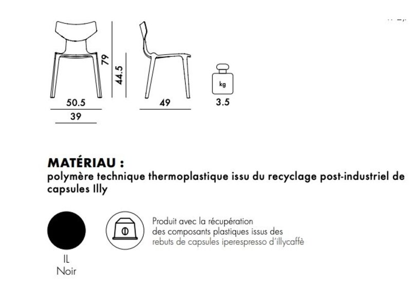 Kartell Re-Chair powered by Illy – chaise design empilable en matériau recyclé par Antonio Citterio