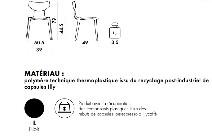 Kartell  Kartell Re-Chair powered by Illy – chaise design empilable en matériau recyclé par Antonio Citterio