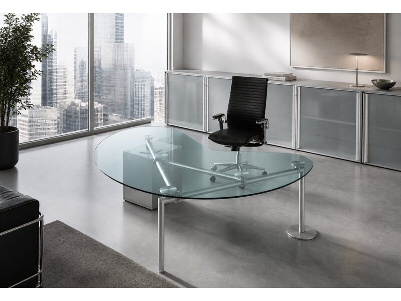 Ultom Isotta bureau forme haricot – bureau direction design avec plateau en verre