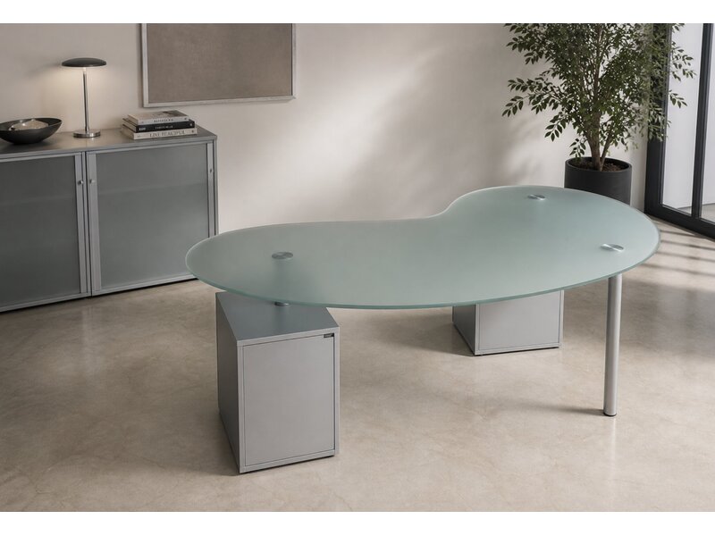 Ultom Isotta bureau forme haricot – bureau direction design avec plateau en verre