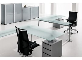 Ultom Isotta bureau rectangulaire – bureau design avec plateau en verre et structure acier