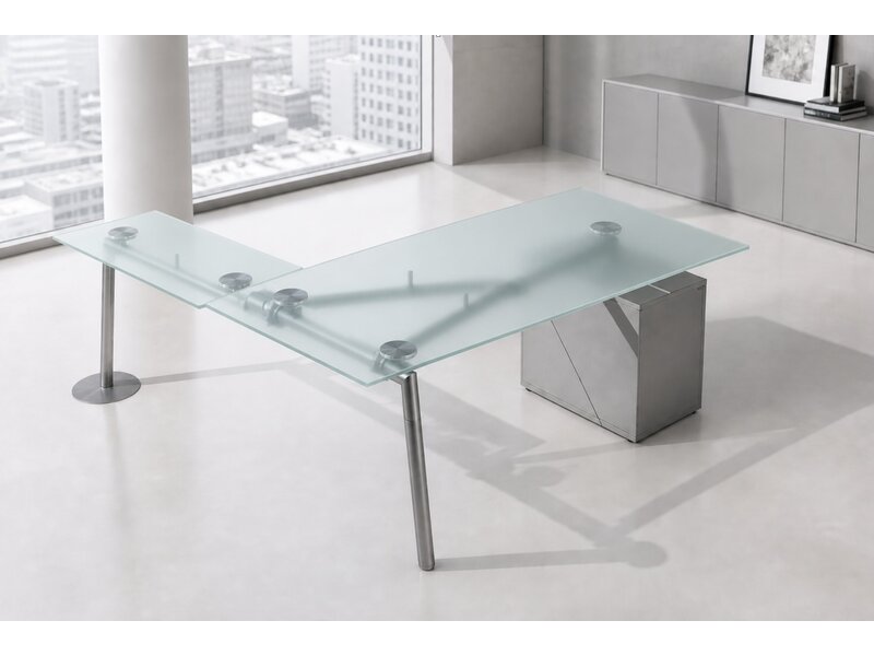 Ultom Isotta bureau rectangulaire – bureau design avec plateau en verre et structure acier