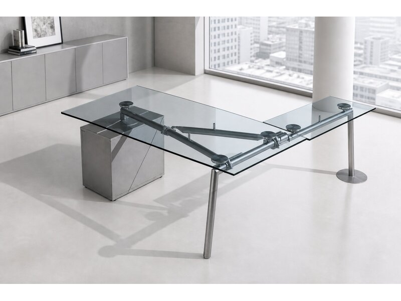 Ultom Isotta bureau rectangulaire – bureau design avec plateau en verre et structure acier