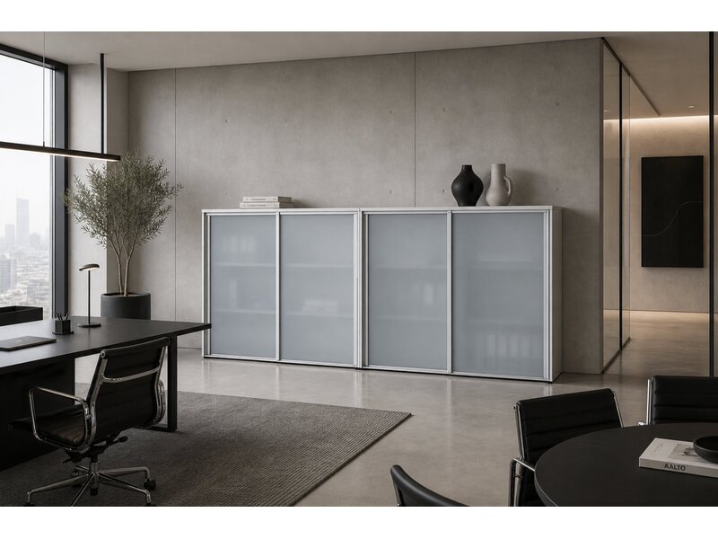 Ultom Isotta meuble moyen – armoire bureau design avec portes coulissantes en verre