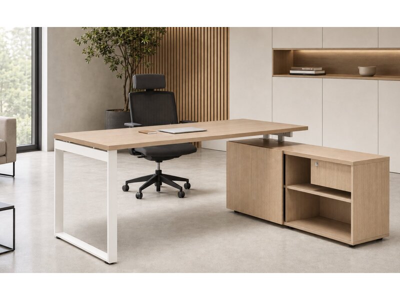 MDD Ogi-Q bureau met lowboard – Ergonomisch, modulair en representatief kantoorontwerp