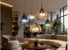 Suspension Kartell É – petite lampe suspendue design en polycarbonate plissé par Ferruccio Laviani