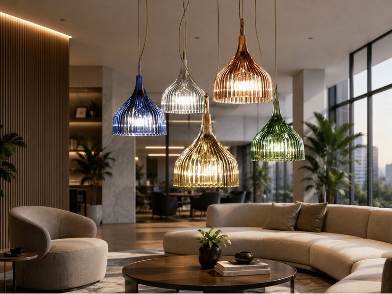 Suspension Kartell É – petite lampe suspendue design en polycarbonate plissé par Ferruccio Laviani