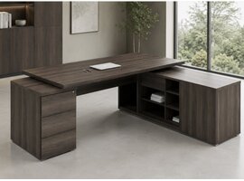 MDD Bureau design MDD Mito – bureau de direction avec lowboard, côtés HPL et rangement verrouillable Bureau design MDD Mito – bureau de direction avec lowboard, côtés HPL et rangement verrouillable