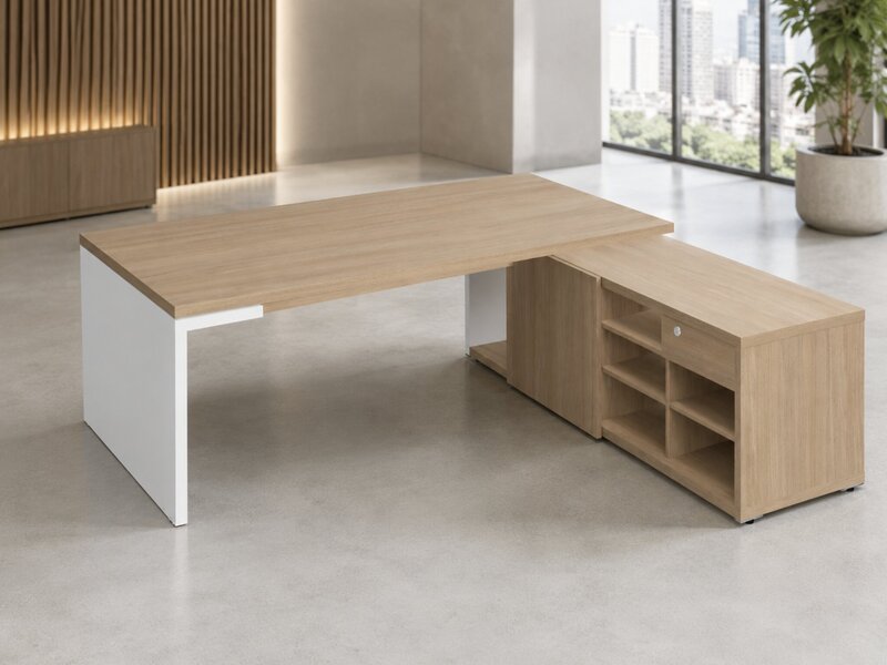 Bureau de direction MDD Mito avec lowboard – Design italien durable et fonctionnel signé Simone Bernocchi | Brand New Office