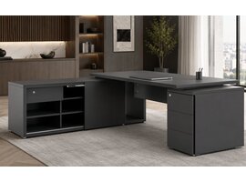 MDD MDD Mito Fenix zwart directiebureau – matzwart executive bureau met lowboard en FENIX werkblad MDD Mito Fenix zwart directiebureau – matzwart executive bureau met lowboard en FENIX werkblad
