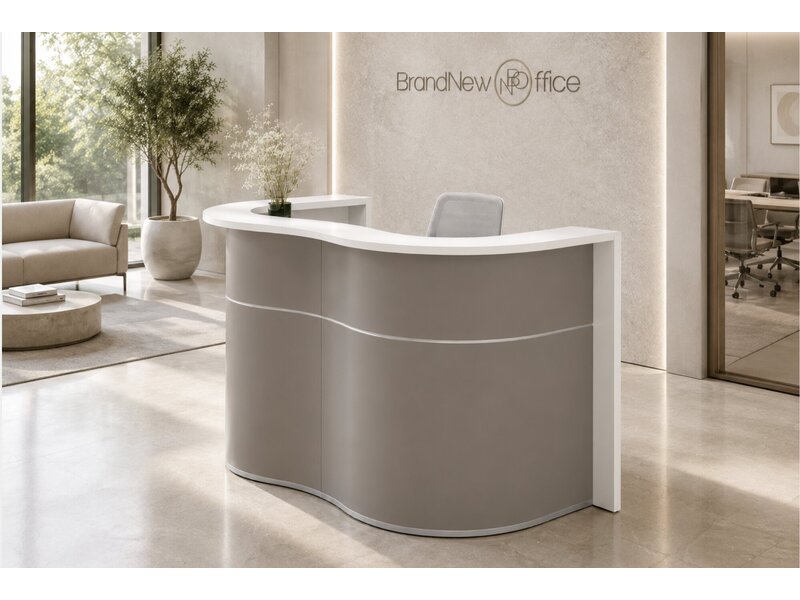 Banque d’accueil MDD Wave courbe – comptoir de réception modulaire avec verre Lacobel pour espaces professionnels