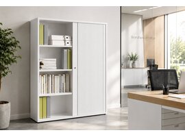 MDD Armoire haute MDD Basic à rideaux – rangement de bureau compact avec rideaux aluminium pour archives et fournitures Armoire haute MDD Basic à rideaux – rangement de bureau compact avec rideaux aluminium pour archives et fournitures