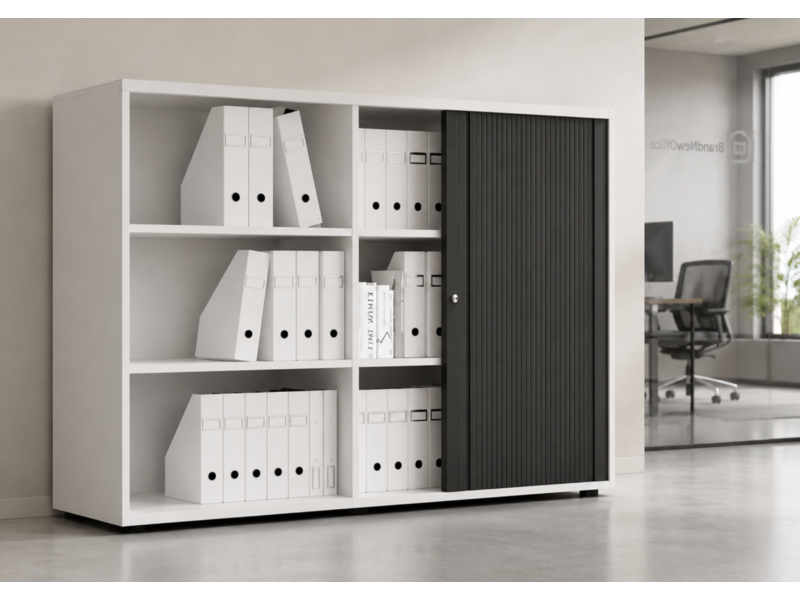 Armoire mi-haute MDD Basic à rideaux – rangement compact pour archives, bureaux et espaces de travail