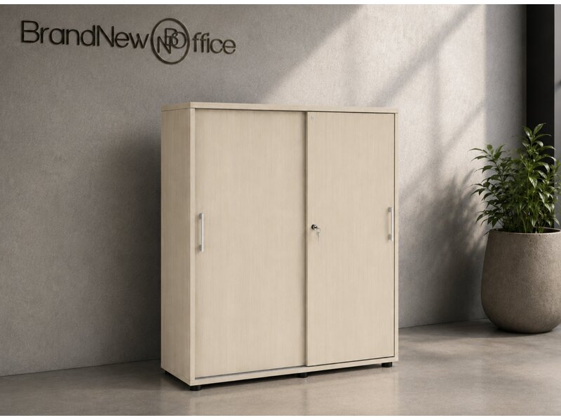 Armoire haute MDD Basic à portes tambour – rangement de bureau compact pour archives et fournitures