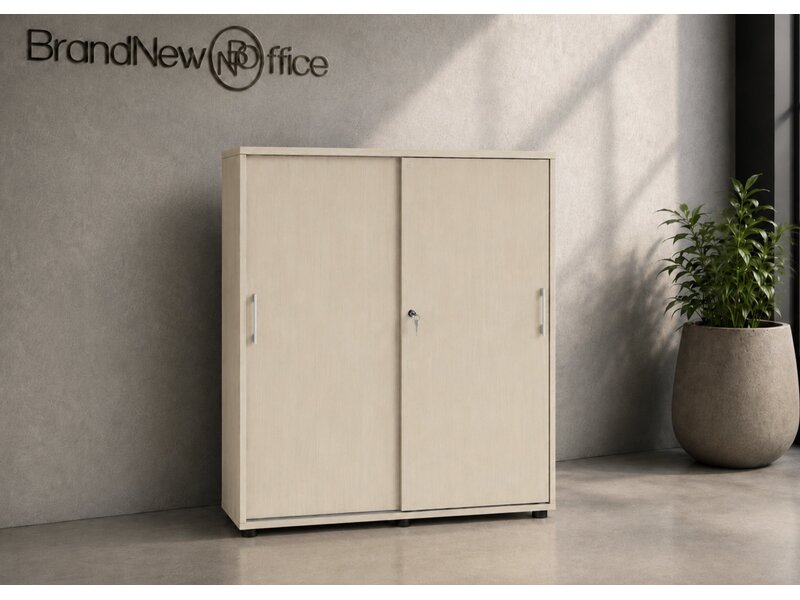 Armoire haute MDD Basic à portes tambour – rangement de bureau compact pour archives et fournitures