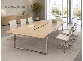 Table de réunion Bralco Loopy mélamine – grande table italienne avec gestion des câbles et installation incluse