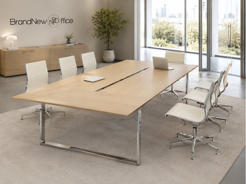 Table de réunion Bralco Loopy mélamine – grande table italienne avec gestion des câbles et installation incluse