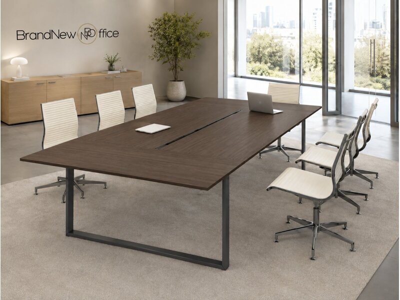 Table de réunion Bralco Loopy mélamine – grande table italienne avec gestion des câbles et installation incluse