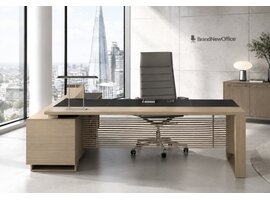 Bralco Bralco Arche directiebureau met lage aanbouw – Italiaans executive bureau in fineer en leder met extra werk- en opbergruimte Bralco Arche directiebureau met lage aanbouw – Italiaans executive bureau in fineer en leder met extra werk- en opbergruimte