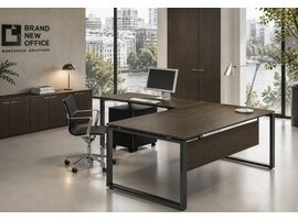 Bralco Loopy directiebureau in fineerhout – Italiaans executive bureau met geborsteld stalen frame