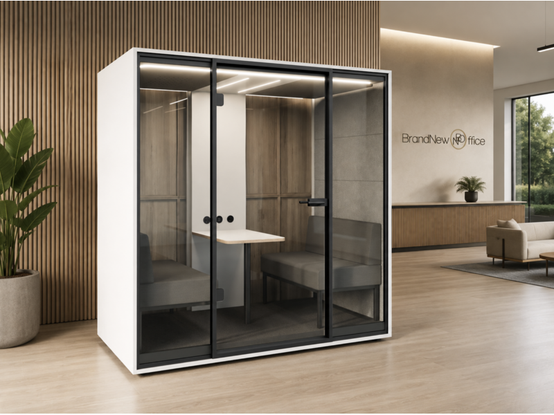 BNO Box4 akoestische vergadercabine – meeting booth voor 4 personen met klasse B geluidsreductie Box4 akoestische vergadercabine – meeting booth voor 4 personen met klasse B geluidsreductie
