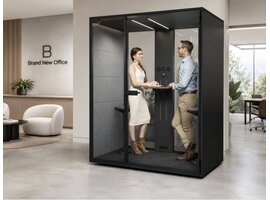 BNO Box2 Stand geluidsdichte cabine – akoestische 2-persoons cabine met verstelbaar statafelblad Box2 Stand geluidsdichte cabine – akoestische 2-persoons cabine met verstelbaar statafelblad