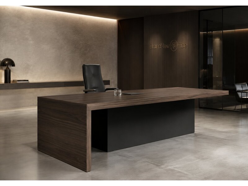 Bureau de direction Martex Kyo Olmo – bureau exclusif en placage bois avec piétement en verre