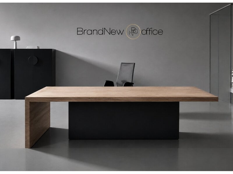 Bureau de direction Martex Kyo Olmo – bureau exclusif en placage bois avec piétement en verre