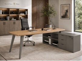 Martex Bureau management Martex Pigreco avec retour – bureau élégant avec plateau arrondi et meuble bas Bureau management Martex Pigreco avec retour – bureau élégant avec plateau arrondi et meuble bas