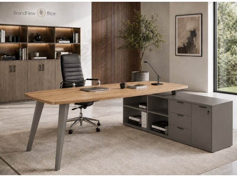 Martex Bureau management Martex Pigreco avec retour – bureau élégant avec plateau arrondi et meuble bas Bureau management Martex Pigreco avec retour – bureau élégant avec plateau arrondi et meuble bas
