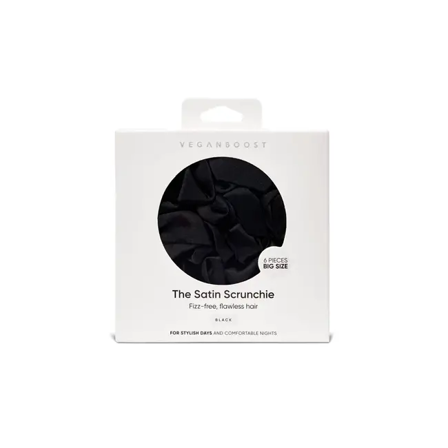 VEGANBOOST Satijnen Scrunchies Zwart 6x Groot