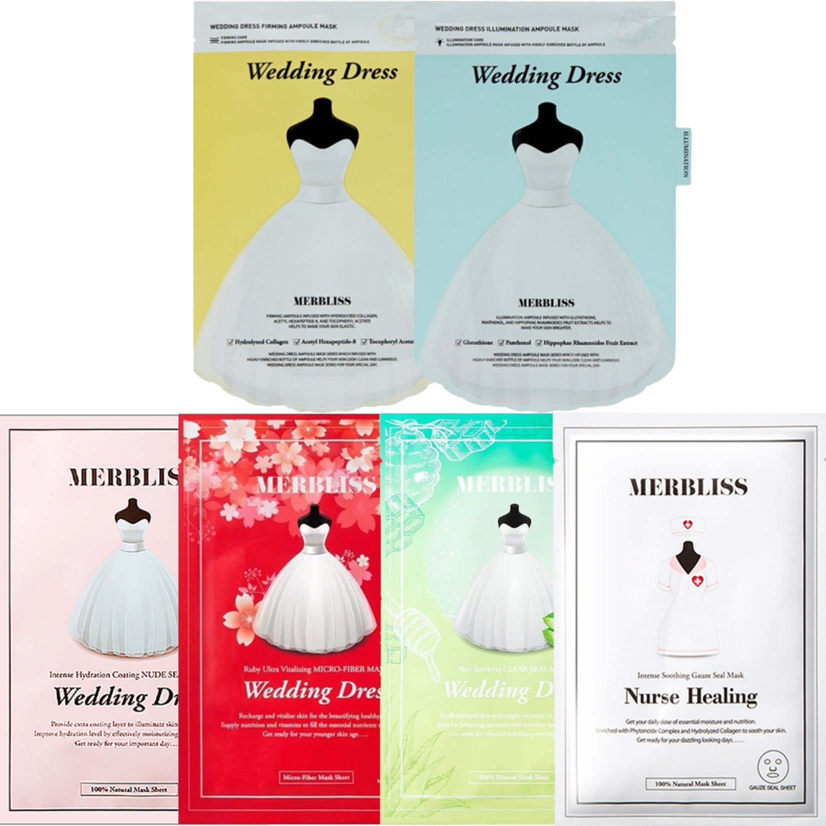 MERBLISS Wedding Dress Mask Trial Mix (6 pcs)