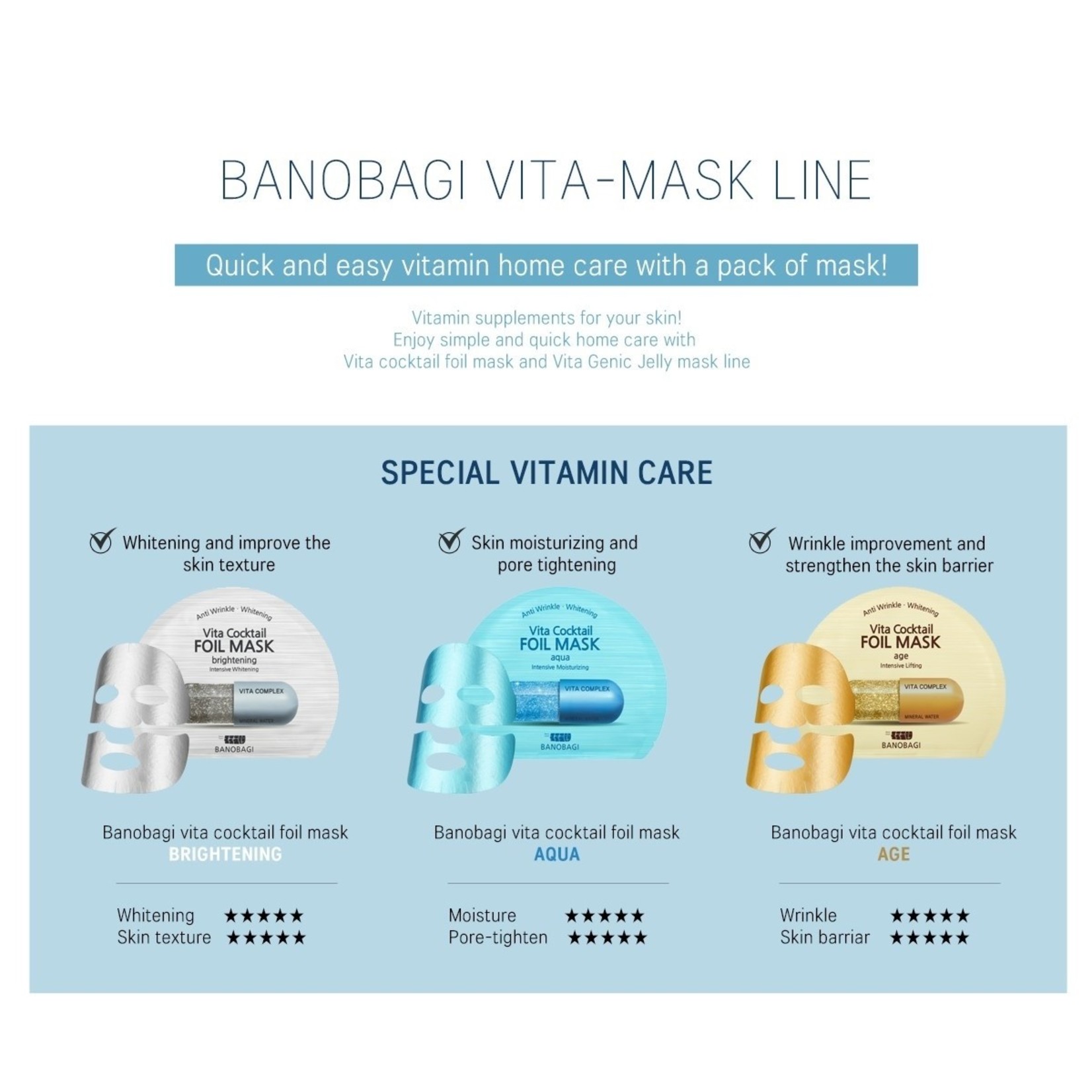 BANOBAGI Vita Series Sheet Mask Trial Mix (10 pcs)