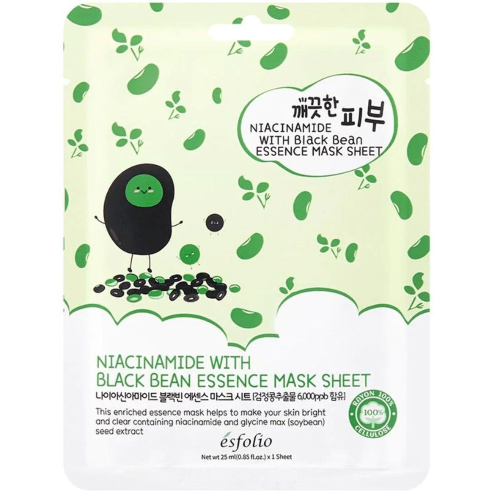 esfolio Pure Skin Niacinamide Black Bean Essence Mask Sheet