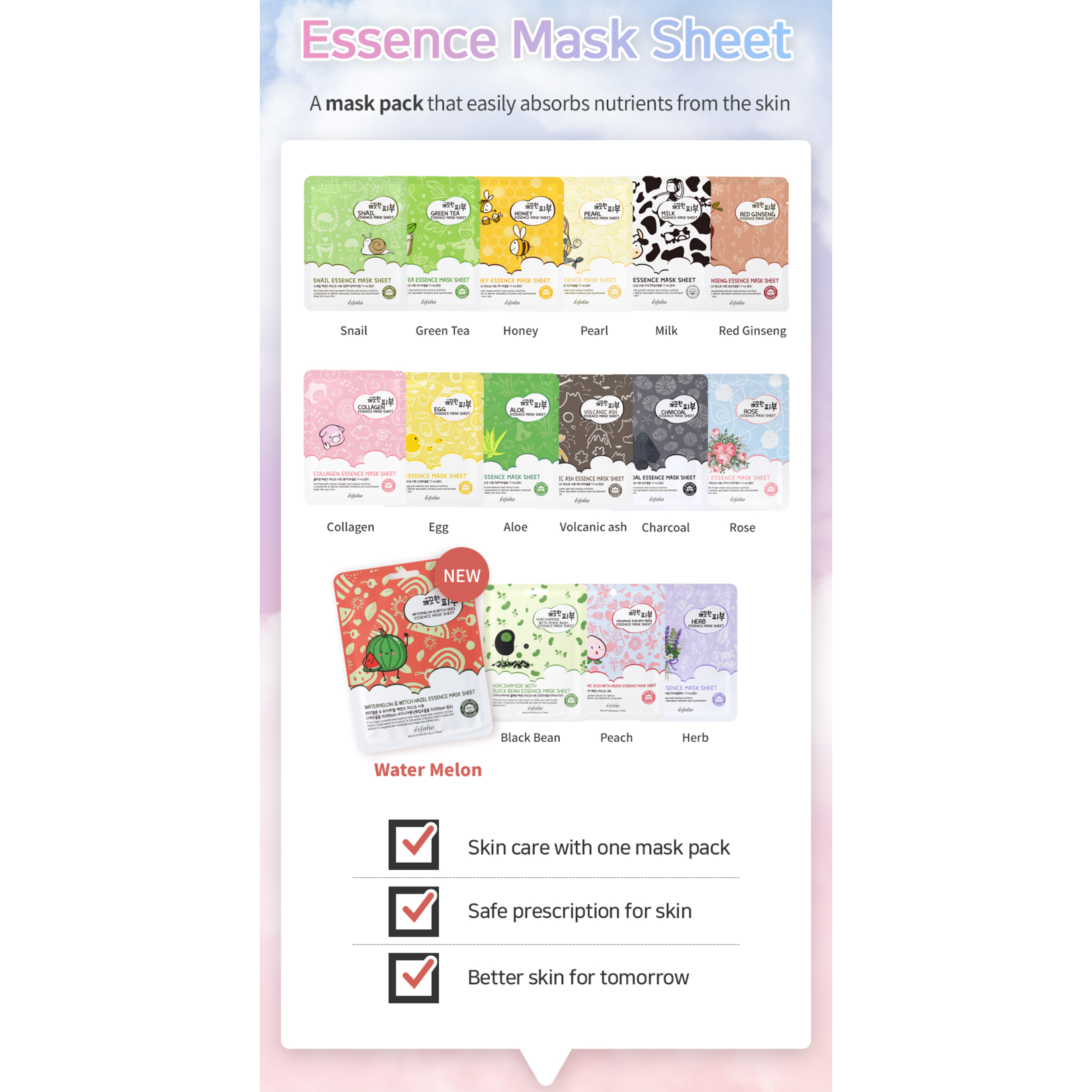 esfolio Pure Skin Watermelon Essence Mask Sheet