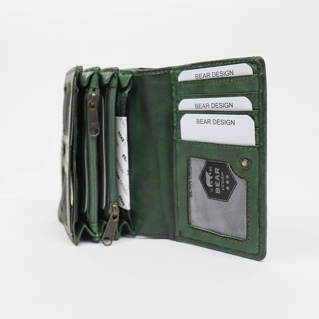 Bear Design  Overslag portemonnee 'Nina'  groen- CL 16212 , Cow Lavato Collectie