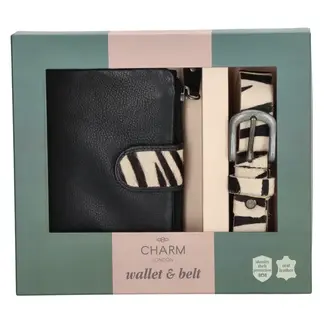 Charm London - Giftset RFID portemonnee en riem, zebra print