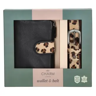 Charm London - Giftset RFID portemonnee en riem, Luipaard print