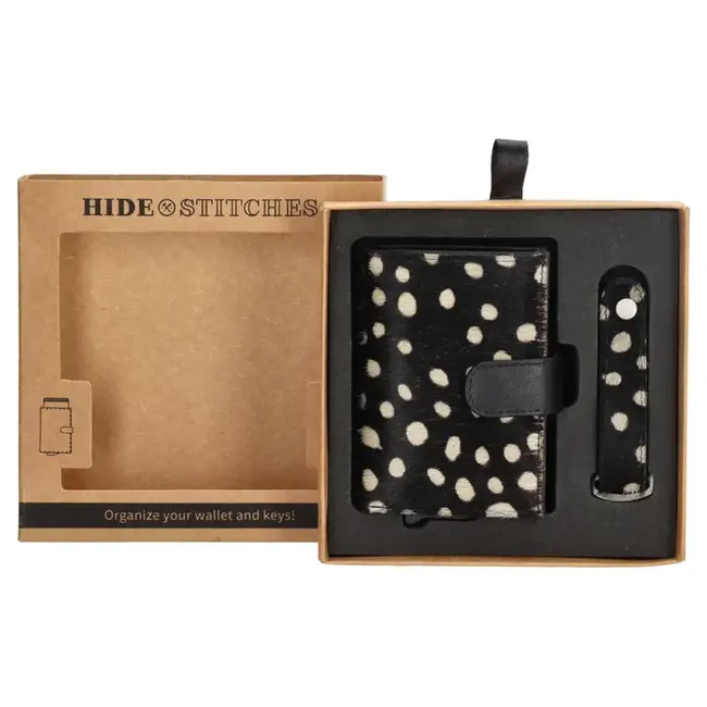 Hide & Stitches Giftset Hide & Stitches Walowa safety wallet & sleutelhanger, Jachtluipaard zwart