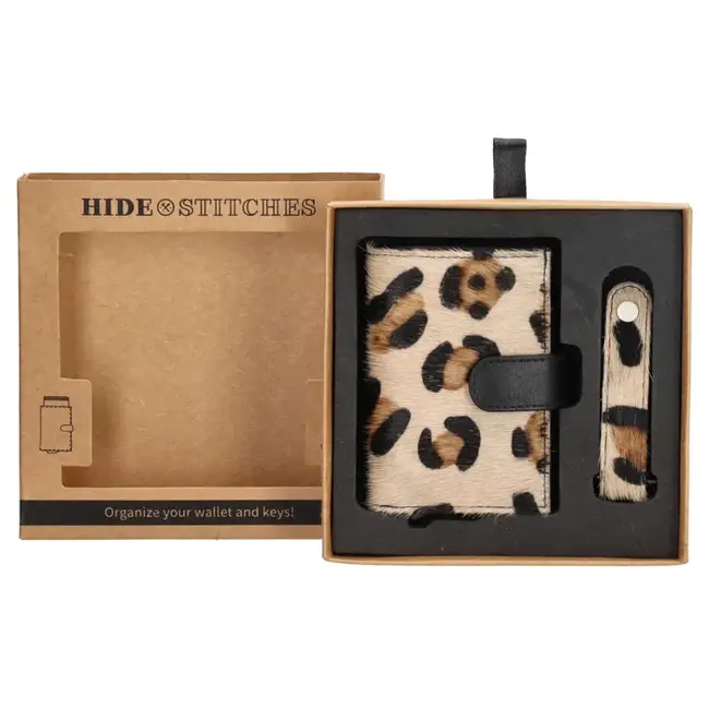 Hide & Stitches Giftset Hide & Stitches Walowa safety wallet & sleutelhanger, Luipaard