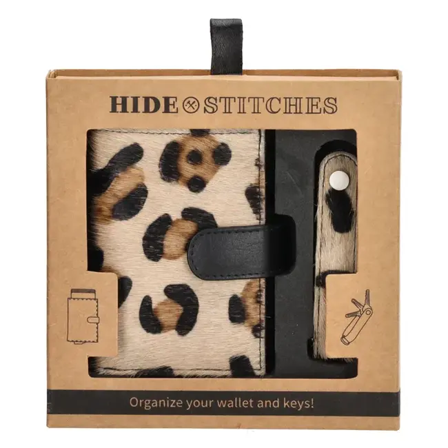 Hide & Stitches Giftset Hide & Stitches Walowa safety wallet & sleutelhanger, Luipaard
