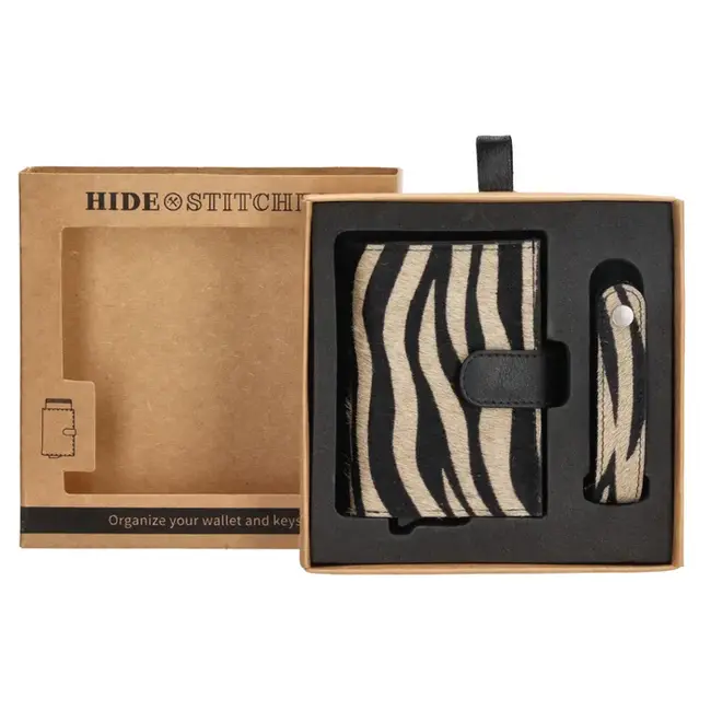 Hide & Stitches Giftset Hide & Stitches Walowa safety wallet & sleutelhanger, Zebra