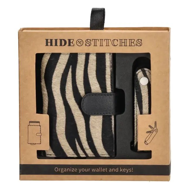 Hide & Stitches Giftset Hide & Stitches Walowa safety wallet & sleutelhanger, Zebra