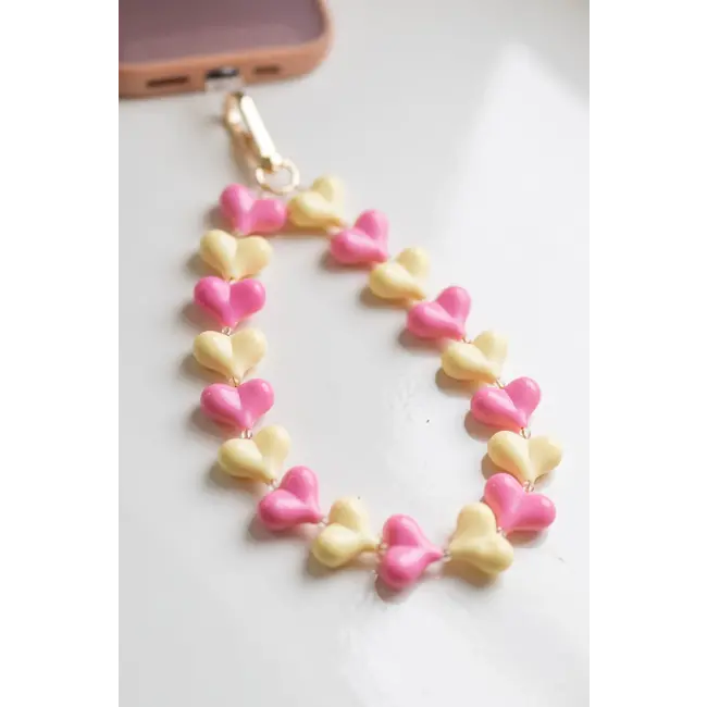 Telefoonkoord  Sweetheart-  Ecru/Roze