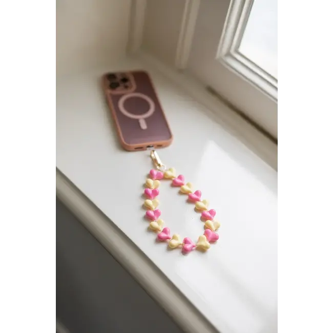 Telefoonkoord  Sweetheart-  Ecru/Roze