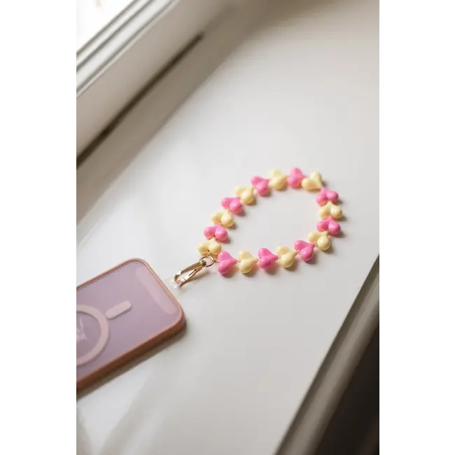 Telefoonkoord  Sweetheart-  Ecru/Roze